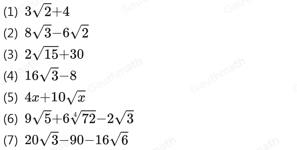 8 Latihan 1. Tentukan hasil perkalian akar-akar bilangan berikut! a. square root of 23+ square root of 8 b. square root of 62 square root of 8- square root of 12 c. 2 square root of 5 square root of 3+3 square root of 5 d. 4 square root of 2 square root of 24- square root of [4]4 e. square root of 4x2 square root of x+5 f. 3 square root of 3 square root of 15+2 square root of [4]8- square root of 2 square root of 6 g. 5 square root of 2 square root of 24-3 square root of 18-4 square root of 12 square root of 8