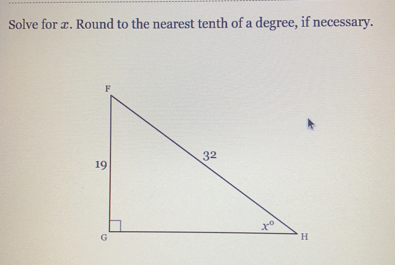 Solve for x. Round to the nearest tenth of a degree, if necessary.