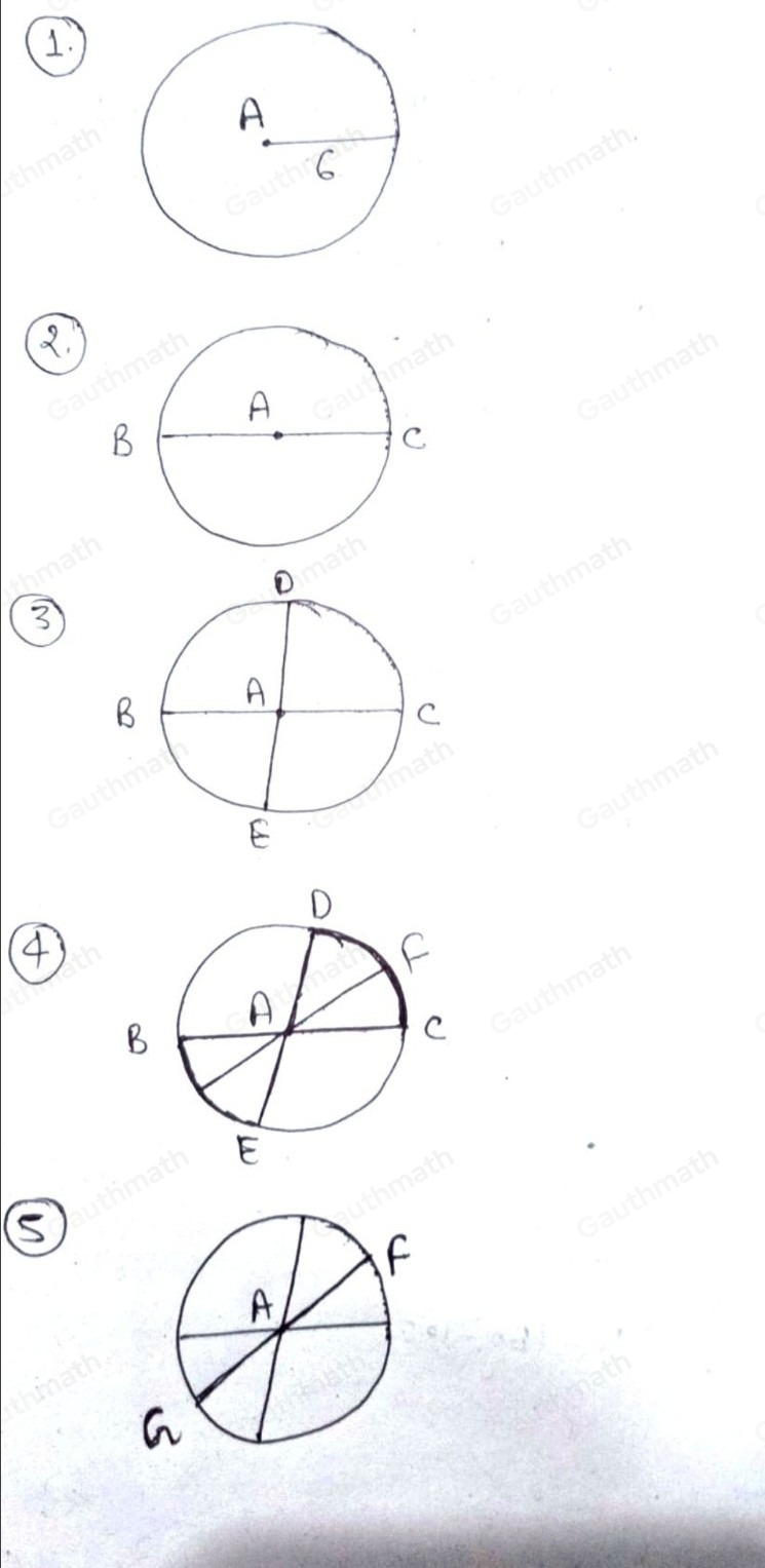 Learming Task 6. Construct a circle with a radius of 6 cm. 1. Name the center of the circle point . 2. Using a ruler, draw line segment EC whose endpoints are on the circle passing through the center. 3. Draw another line segment DE whose endpoints are on the circle and passing through the center again. 4. Construct two segments whose one point is the center A and the other point is on the circle. 5. Name the segment as AF and AG. ×