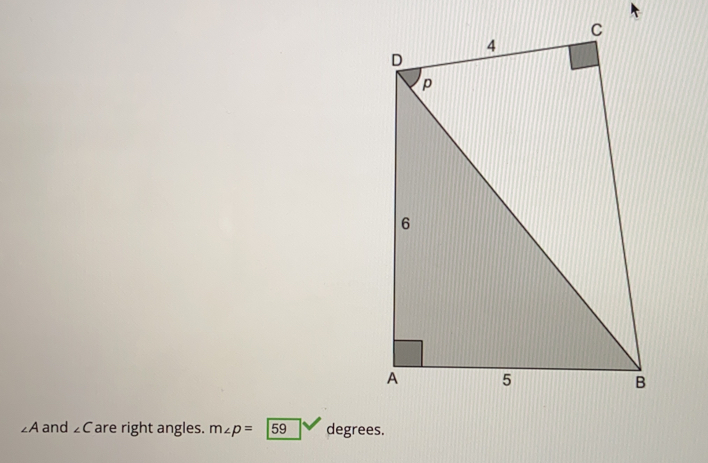 angle A and angle C are right angles. mangle p= 59 degrees.