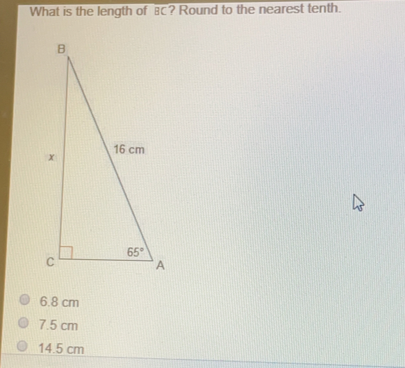 What is the length of BC? Round to the nearest tenth. 6.8 cm 7.5 cm 14.5 cm