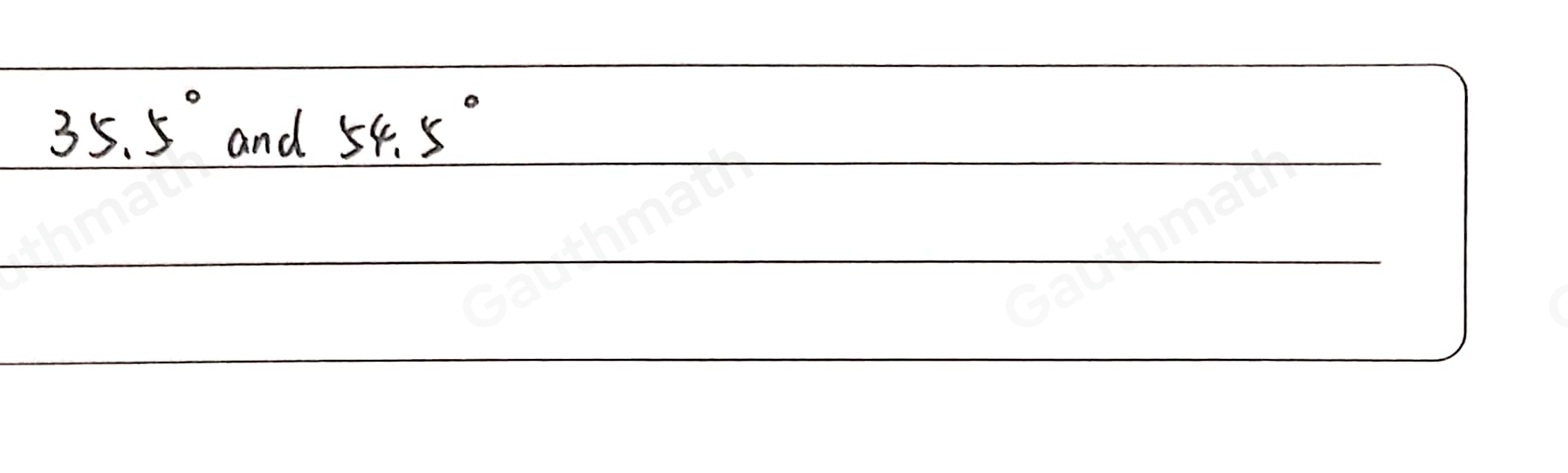 What are the missing angle measures in triangle ABC? 1.4 ° and 88.6 ° 18.6 ° and 71.4 ° 35.5 ° and 54.5 ° 44.4 ° and 45.6 °