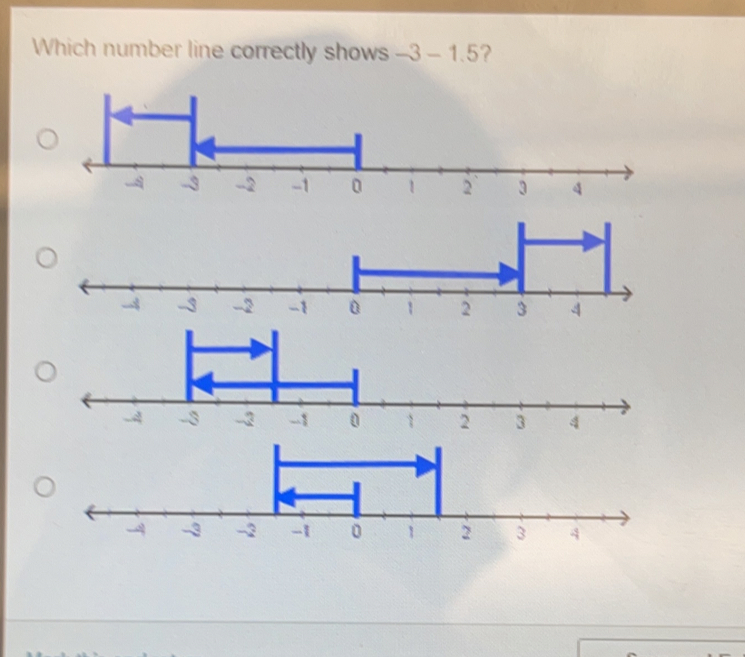 Which number line correctly shows -3-1.5 ? -1 。 , 2