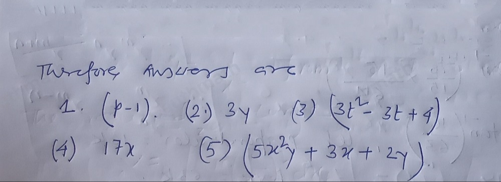 Activity 2: You Complete Me Write a polynomial factor in the blank to complete each statement. Write the answers on your answer sheet. 1. 7p2-7p = 7p - 2. 18xy+3y = 3. 15t3-15t2+20t 4、 17x5-51x4-34 x = 5. 35x5y2+21x4y+14x3y2 Questions: 1. Which was easier: finding the remaining factor given the GCF , or finding the GCF given the other factor? Why? 2. What did you do to find the GCF given the remaining factors? What I Have Learned Reflect on the activities you have done in this lesson by completing the following statements. Write your answers on your jounal notebook. I leaned that I ... I was surprised thet I ... I noticed that i ... I discovered that 1 ... I was pleased that I ... 11