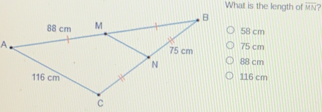 What is the length of overline MN 58 cm 75 cm 88 cm 116 cm