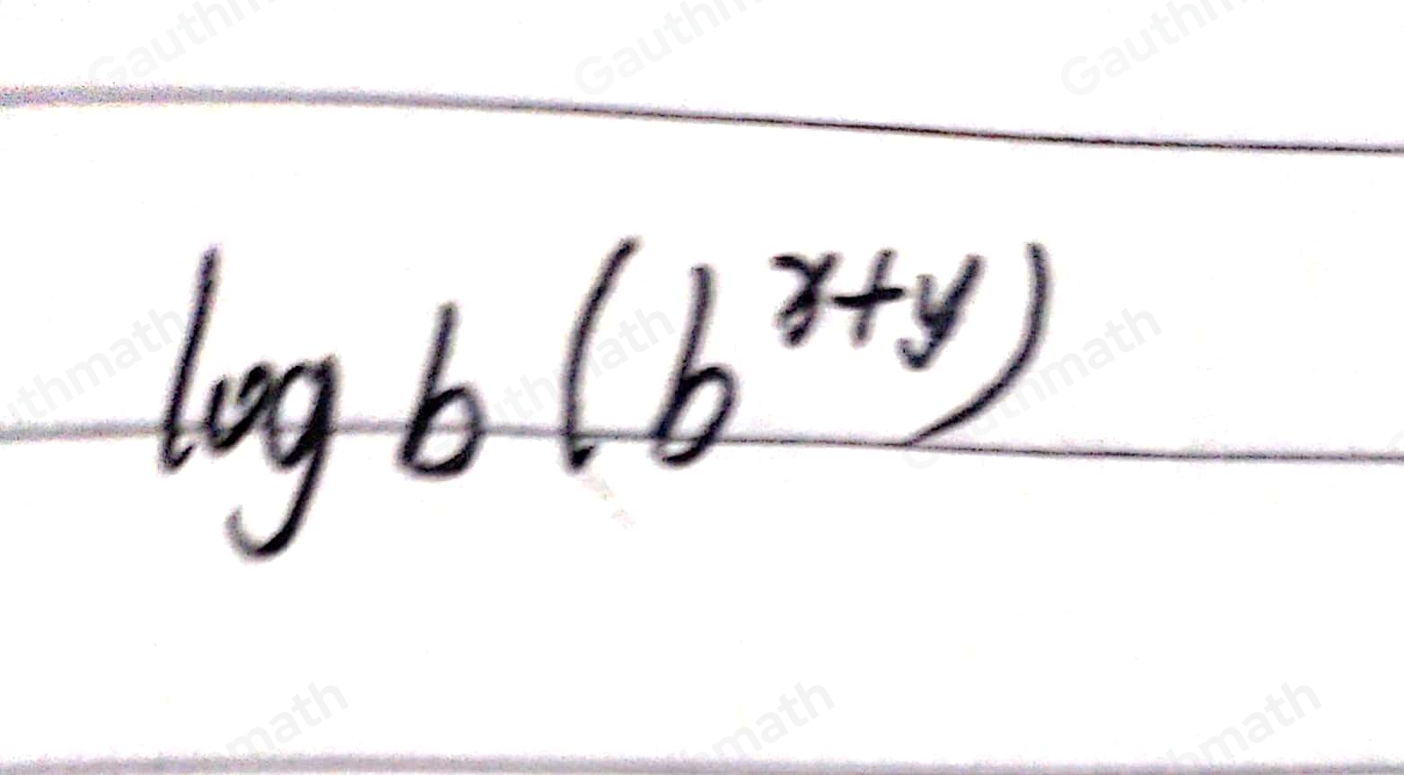 Sam is proving the product property of logarithms. Which expression and justification completes the third step of her proof? log _bbxy ; power rule of exponents log _bbx-y ; subtraction property of exponents log _bbx+y ; power rule of exponents log _bb x/r ; division property of exponents