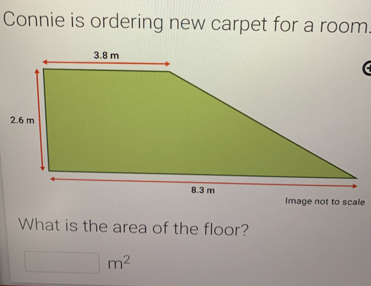 Connie is ordering new carpet for a room. What is the area of the floor? square m2