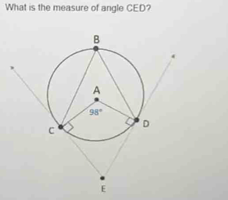 What is the measure of angle CED? E