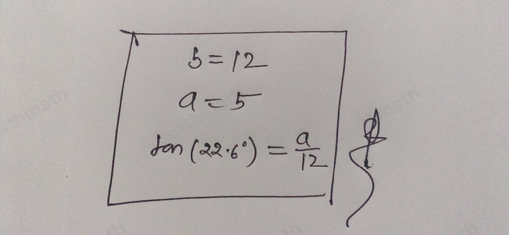 Which equation correctly uses the value of b to solve for a? Triangle ABC is a right triangle and cos 22.6 ° = 1/13 b/13 . Solve for b and round to the nearest whole number. tan 22.6 ° = a/13 tan 22.6 ° = 13/a tan 22.6 ° = a/12 tan 22.6 ° = 12/a