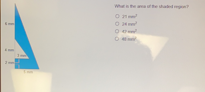 What is the area of the shaded region? 21 mm2 24 mm2 42 mm2 48 mm2