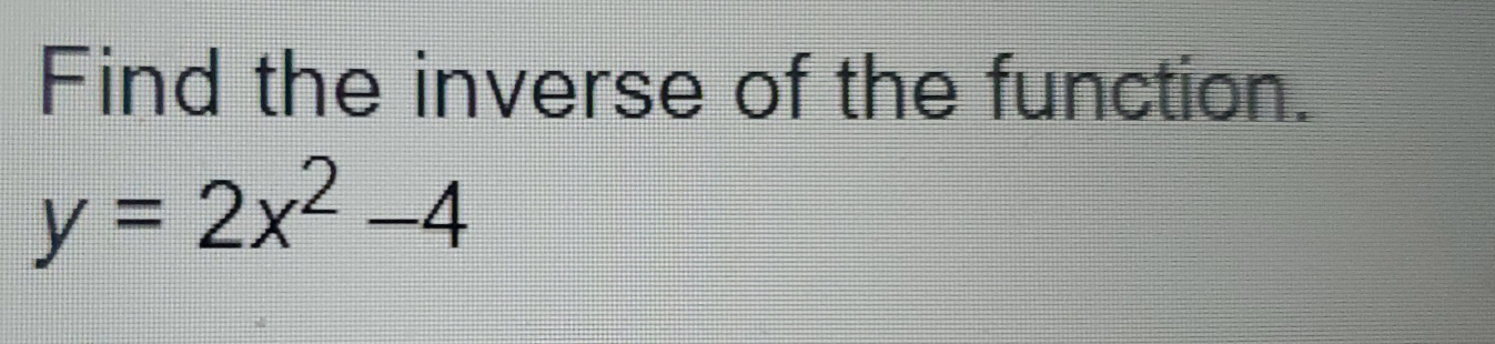 Find the inverse of the function. y=2x2-4